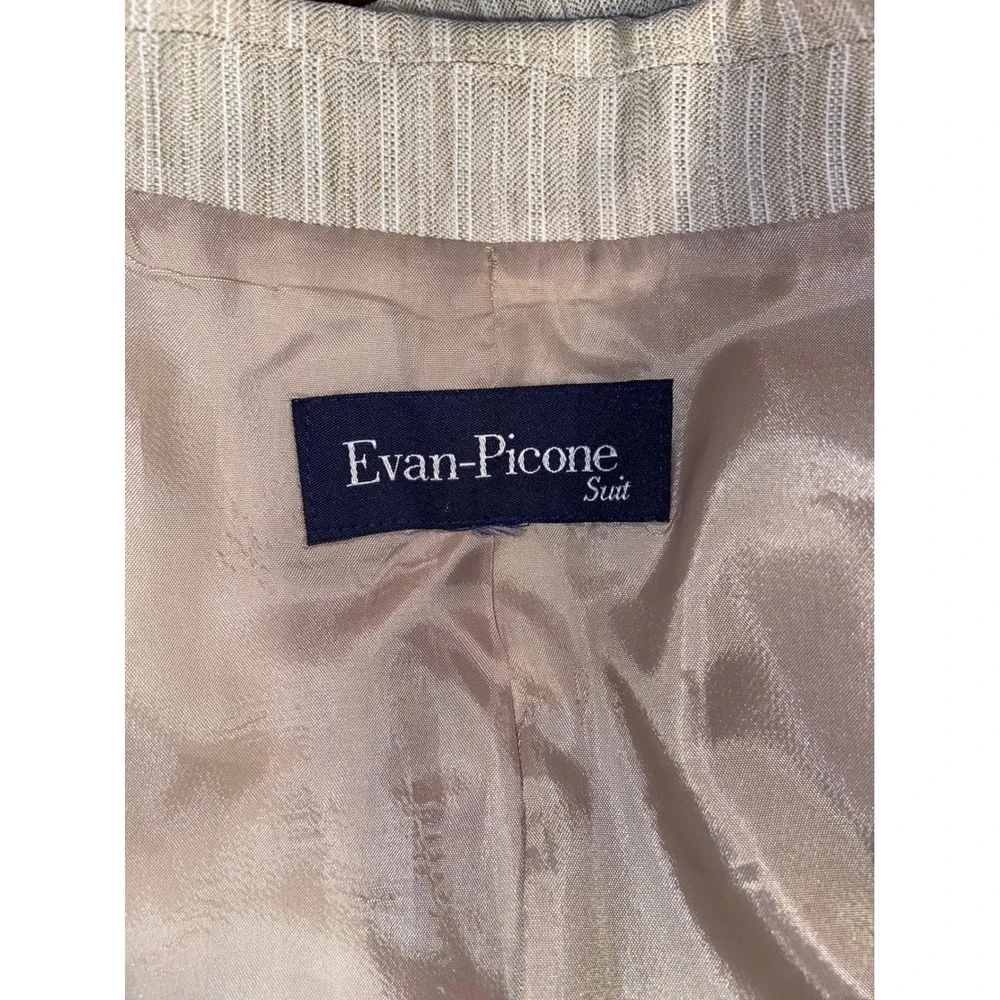 Evan-Picone Womens Beige Pinstripe 3-Button Blazer Jacket Professional Office